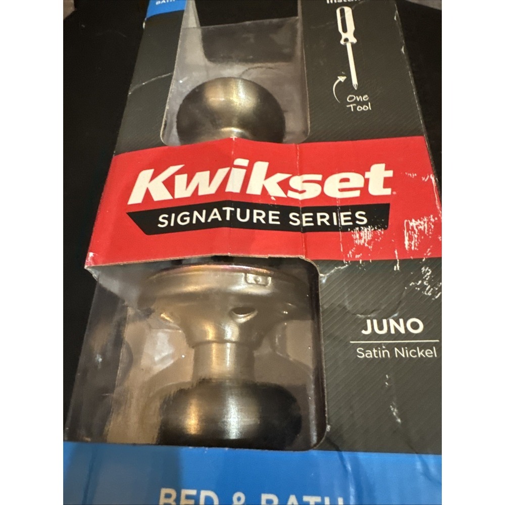 Kwikset Juno Satin Nickel Round  Door Knob ‎ Bed and Bath Privacy 97300-829